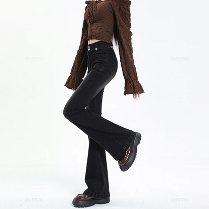 Dam Slim Fit Jeans Hög Midja Bomull-6