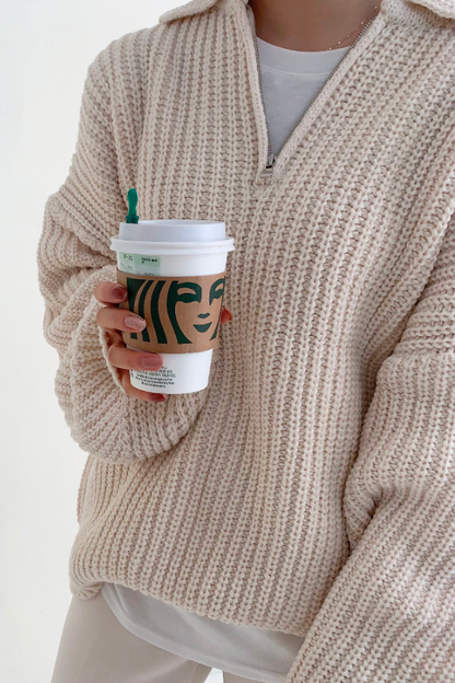 Herrpullover Dragkedja Mjuk Fleece Avslappnad Snitt-2