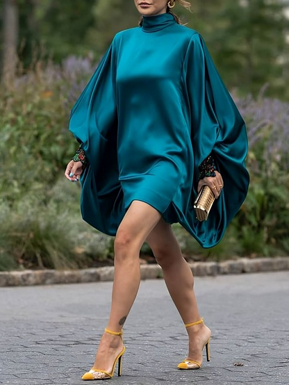 Kvinnors Miniklänning Hög Krage Flödande Ärmar Kvalitativt Tyg 2