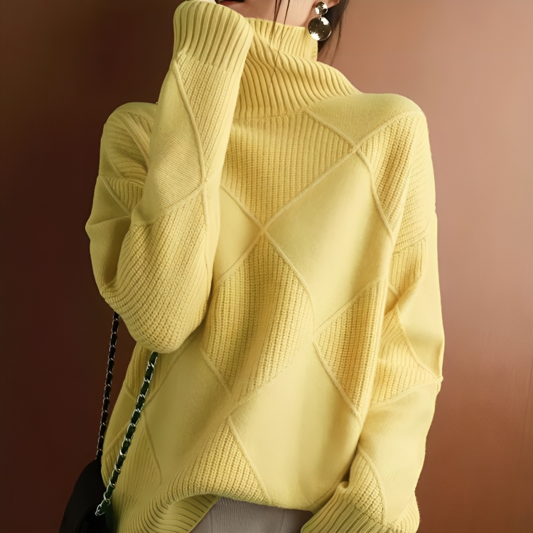 Stickad Dam Turtleneck Tröja Löst Snitt 100% Akryl 4