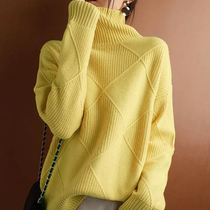 Stickad Dam Turtleneck Tröja i Löst Passform av Cashmere - Mjuk och Trendig för Höst och Vinter 7