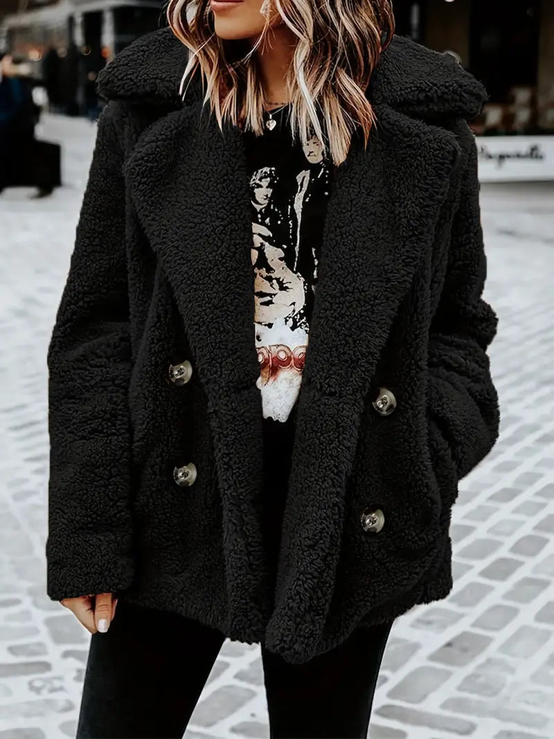 Damjacka Plysch Teddy med Kapellkrage och Långa Ärmar-3