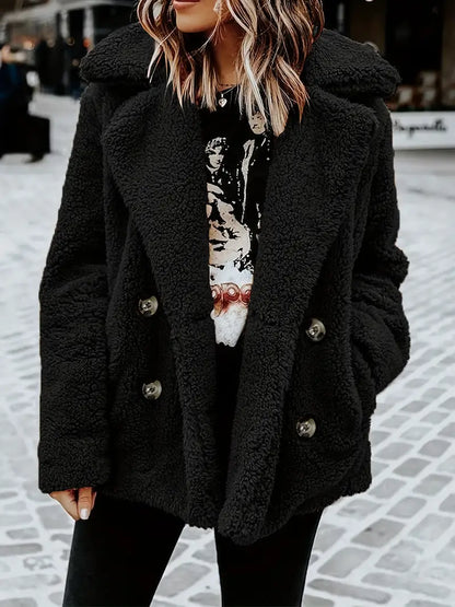 Damjacka Plysch Teddy med Kapellkrage och Långa Ärmar-3