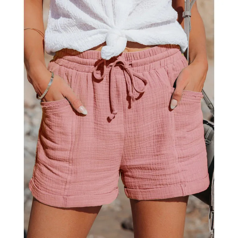 Dam Shorts Hög Midja Lätt Bomullsblandning-2