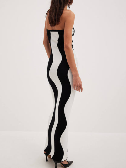 Stropplös Stickad Klänning Dam med Vågig Design för Sommarfest och Fina Tillfällen - Figur-huggande och Elastisk 5