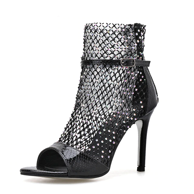 Dam Gladiator Peeptoe Stiletto Mesh Läderlook-1