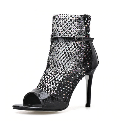 Dam Gladiator Peeptoe Stiletto Mesh Läderlook-1