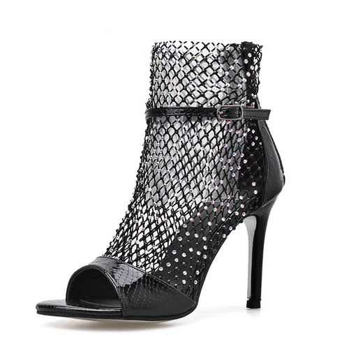 Dam Gladiator Peeptoe Stiletto Mesh Läderlook-1