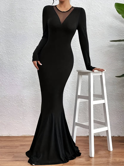 Maxiklänning Dam Långärmad Sjöjungfruskärning Polyester Elegant Golvlängd-5