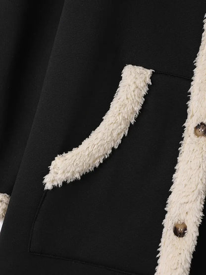 Dam Fleece Kappa med Huva Vinter Svart-6