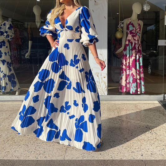 Dam Klänning Tryckt Design Modern Polyester Fina Dam Klänningar-1