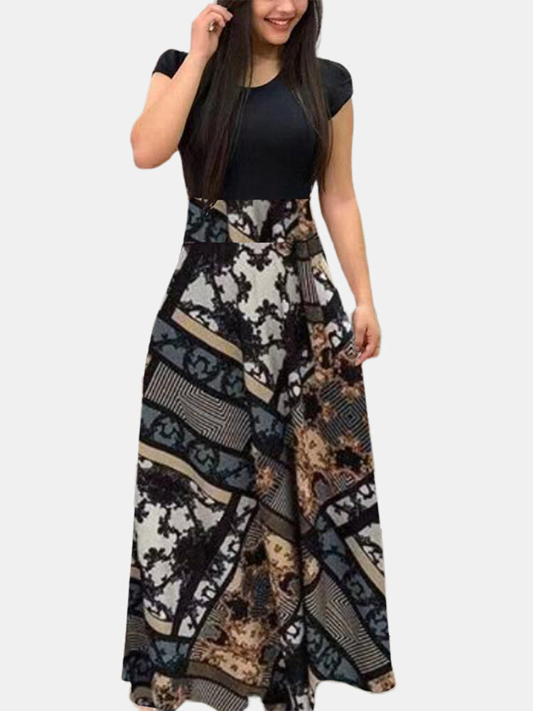 Maxiklänning Dam Blommönster O-hals Lång Polyester Sommar 12