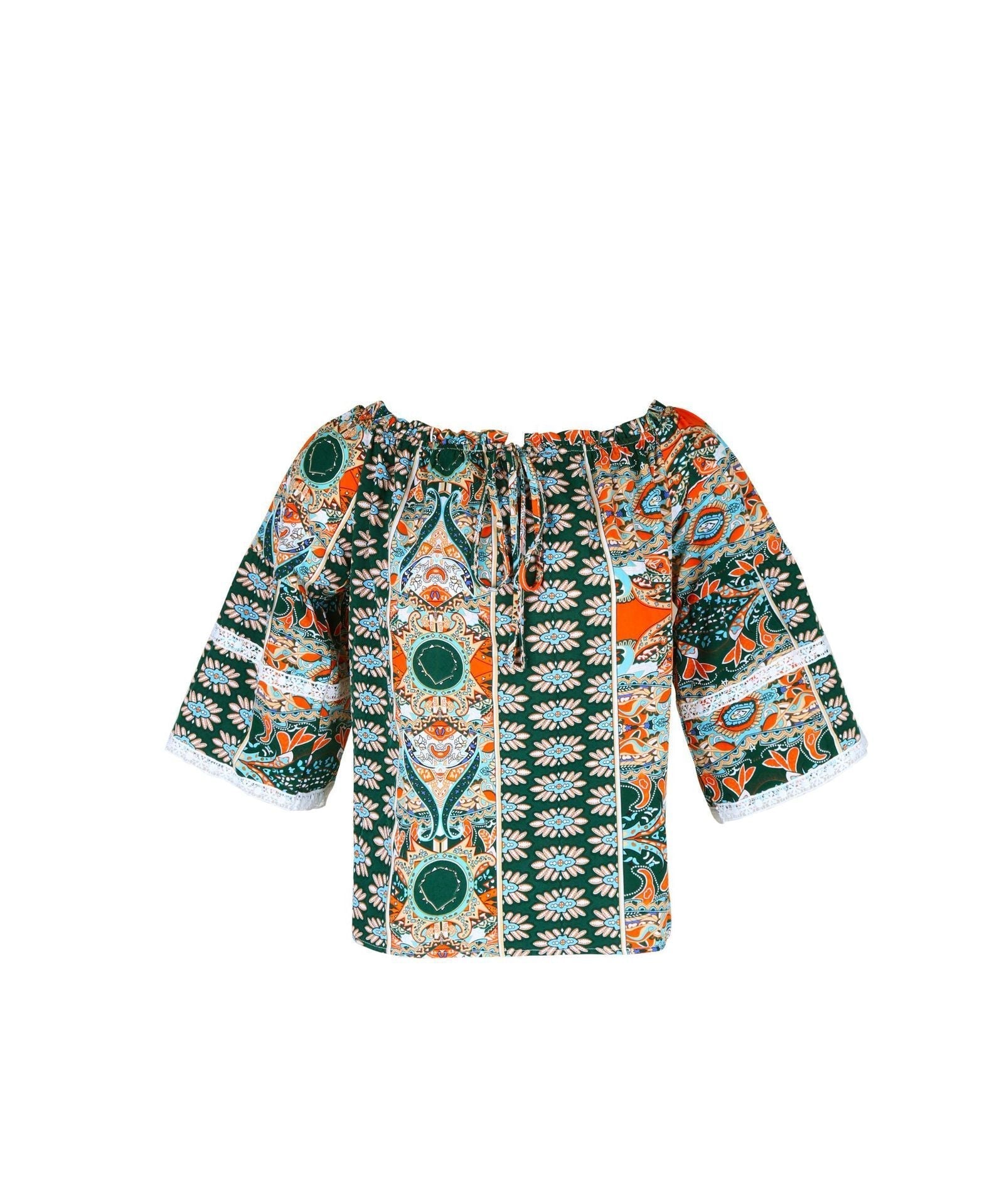 Dam Blus Blommigt Tryck Snörningar Polyester-6