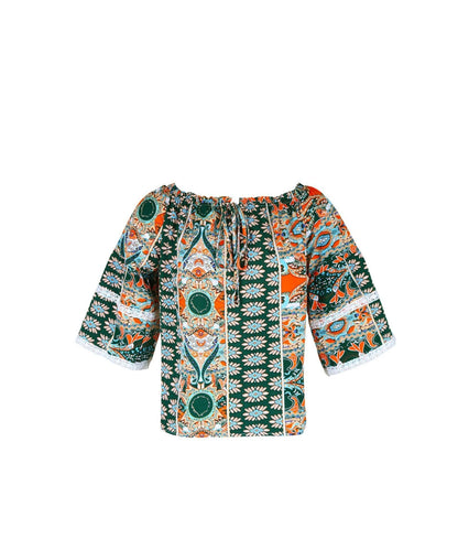 Dam Blus Blommigt Tryck Snörningar Polyester-6