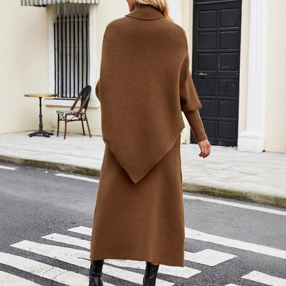 Dam Turtleneck Set Elegant Polyester med Slitskjol-3