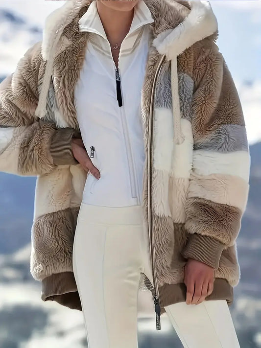 Damjacka med Huva och Syntetisk Päls – Elegant och Bekväm Jacka för Kalla Dagar, Normal Passform, Finns i S-XL 1