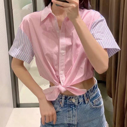 Herrskjorta Kortärmad Randig Bomull och Polyester-3