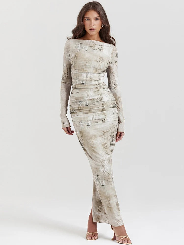 Kvinnors Ankellång Klänning O-hals Polyester Elastan 3