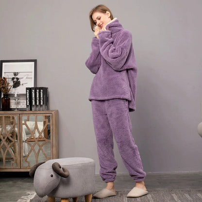 Dam Loungewear Set Avslappnad Fleece Med Huva-5
