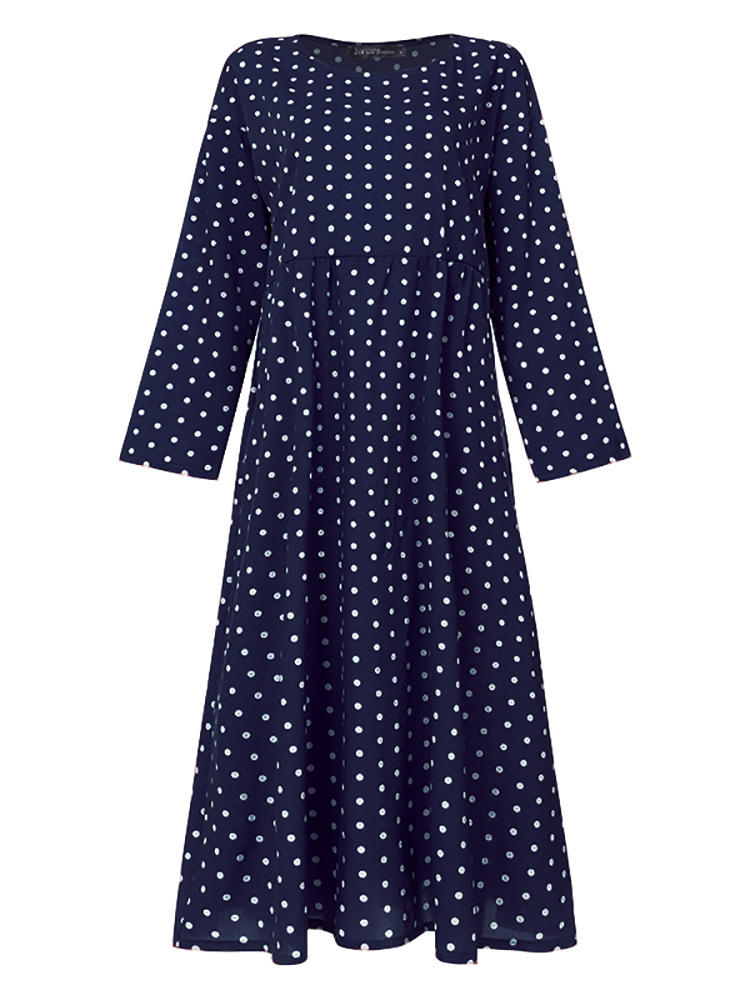 Långärmad Klänning för Kvinnor med O-hals och Sidofickor – 100% Bomull, Avslappnad Passform, Flera Storlekar 5