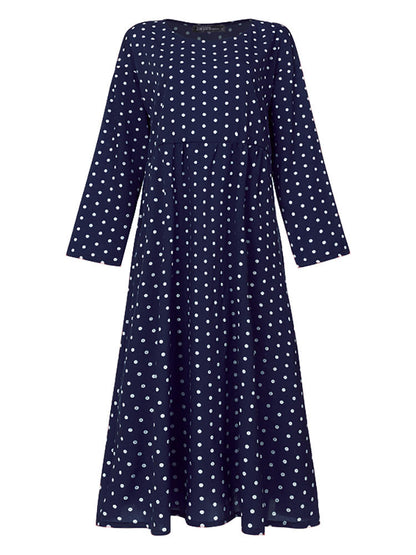 Långärmad Klänning för Kvinnor med O-hals och Sidofickor – 100% Bomull, Avslappnad Passform, Flera Storlekar 5