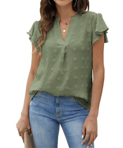 Dam Blus Lapptäckdesign med Fjärilärmar i Polyester 15