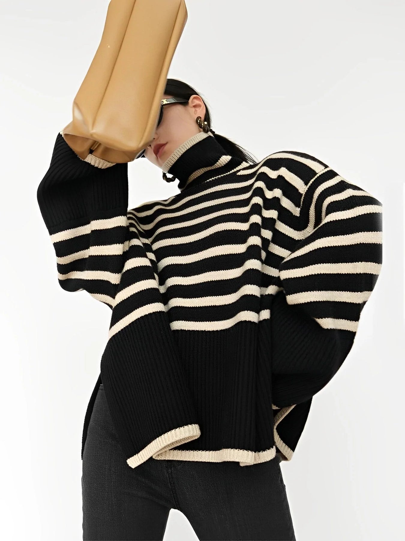 Variant image for Dam Turtleneck Tröja Randig Mjuk Stickad-1