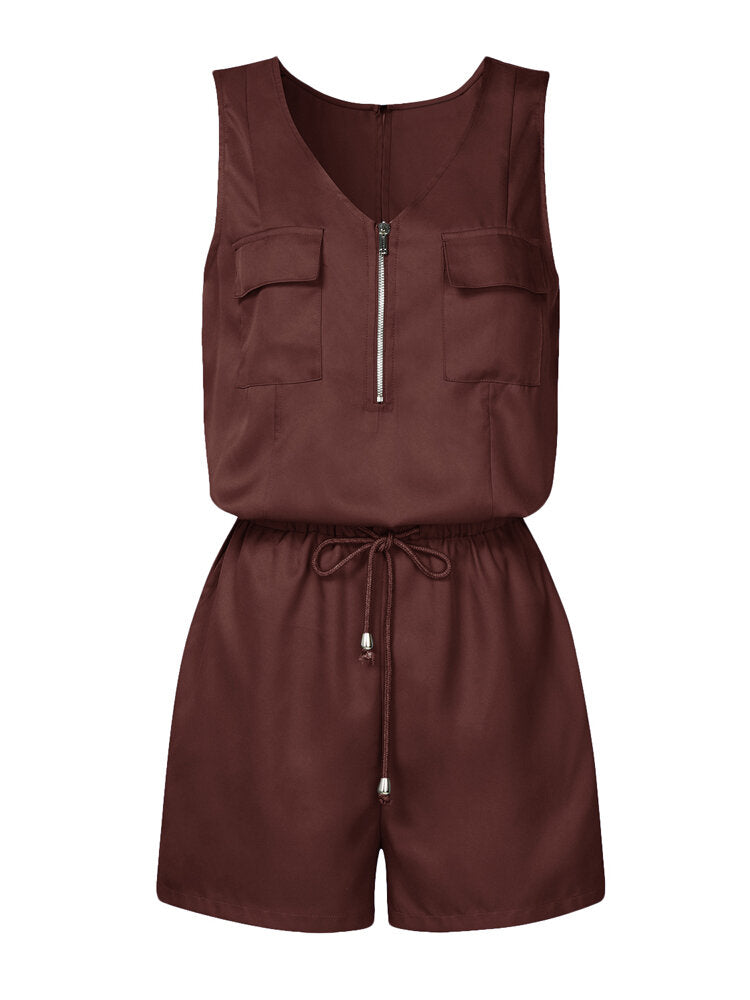 Kvinnors V-ringad Ärmlös Jumpsuit med Elastisk Midja – Chic och Bekväm för Varma Dagar, Finns i Flera Färger 11