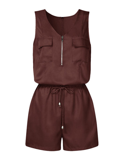 Kvinnors V-ringad Ärmlös Jumpsuit med Elastisk Midja – Chic och Bekväm för Varma Dagar, Finns i Flera Färger 11