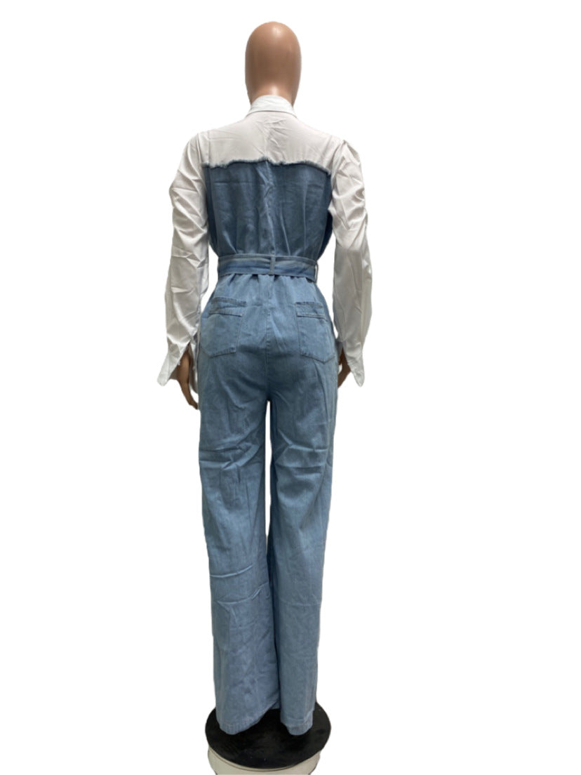 Dam Jumpsuit Avslappnad Denim Plusstorlek-3