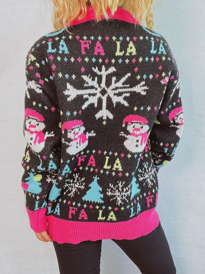 Stickad Dam Tröja med Snögubbe Motiv i Mjukt Material-3