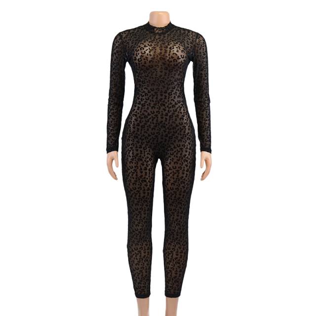 Dam Jumpsuit Leopardmönster Formsydd Polyester Spandex-1
