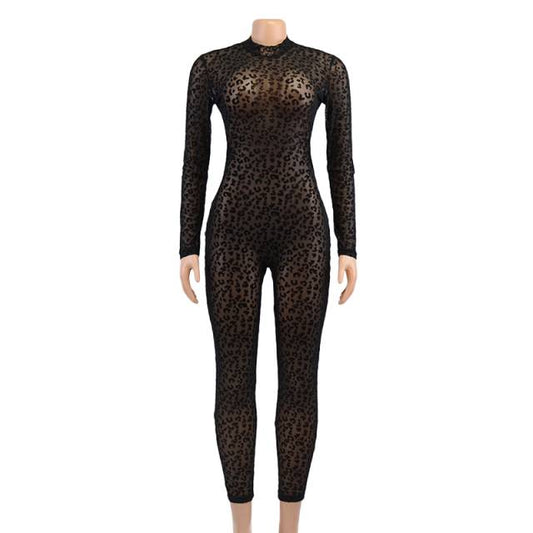 Dam Jumpsuit Leopardmönster Formsydd Polyester Spandex-1