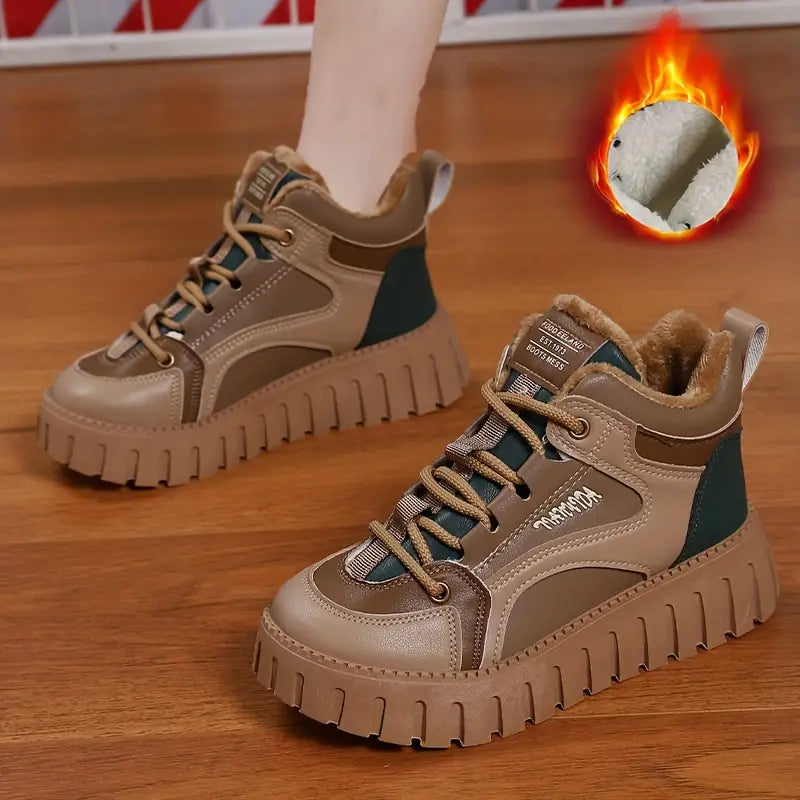 Dam Vinter Sneakers med Plysch och Snörning för Kalla Dagar-2