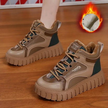 Dam Vinter Sneakers med Plysch och Snörning för Kalla Dagar-2