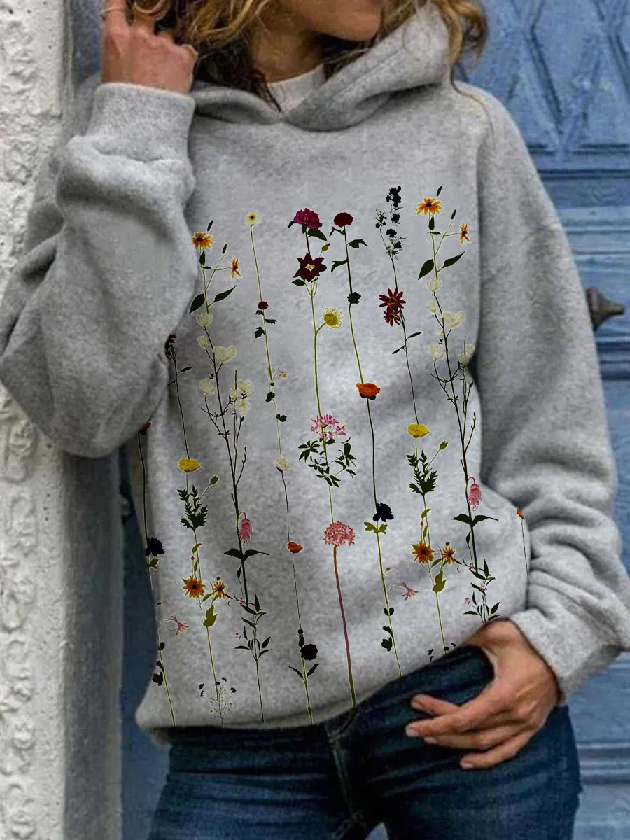 Variant image for Dam Hoodie Blommig Vintage Stil Hållbart Tyg-1