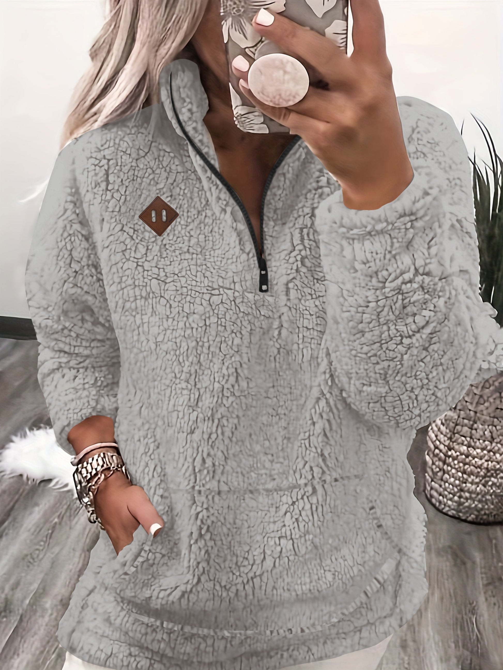 Variant image for Dam Tröja Quarter Zip Pullover Teddy Material Mjuk och Bekväm-6