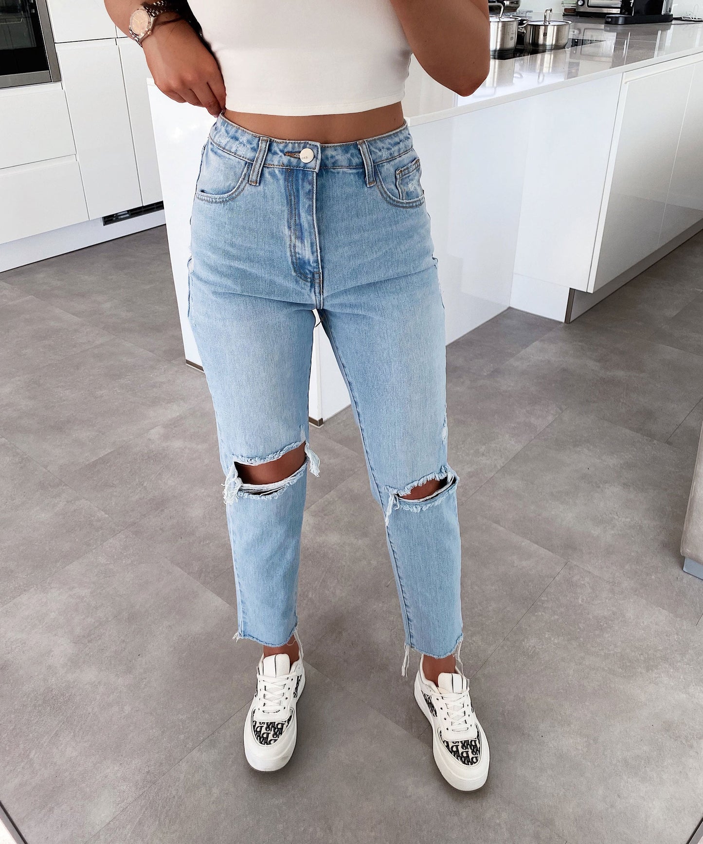 Dam Jeans Hög Midja Klassisk Passform Denim-4