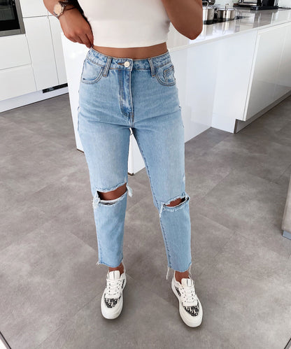 Dam Jeans Hög Midja Klassisk Passform Denim-4