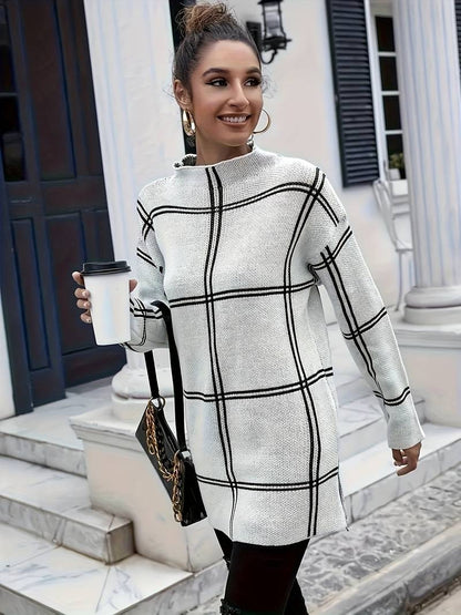 Stickad Dam Tröja Ternet Klassisk Design Mjuk Akryl-1