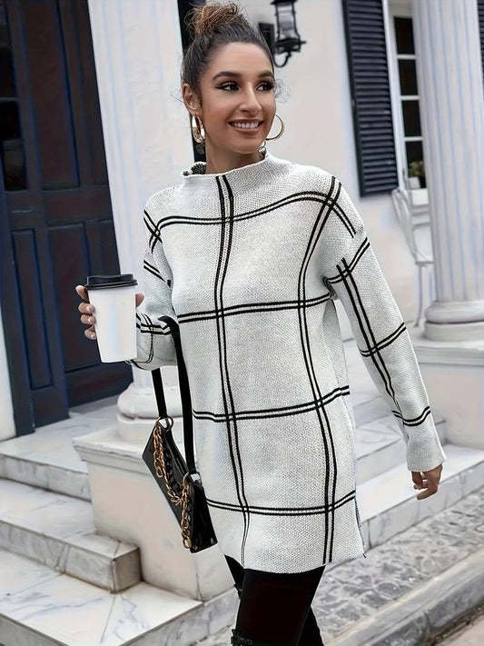 Stickad Dam Tröja Ternet Klassisk Design Mjuk Akryl-1