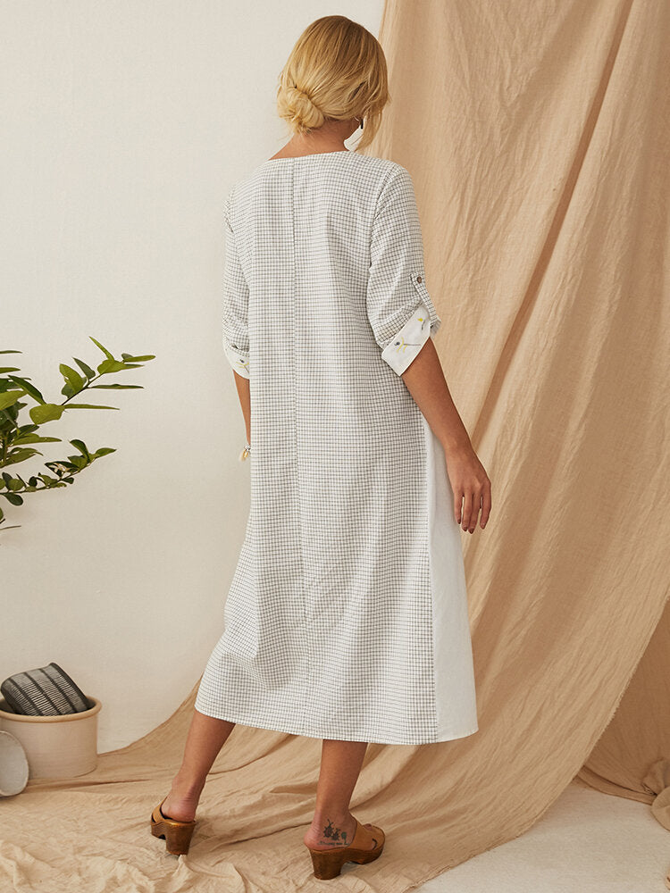 Damklänning Midi med Långärmar och Pusselmönster i Polyester – Bekväm och Elegant för Avslappnade Tillfällen 4