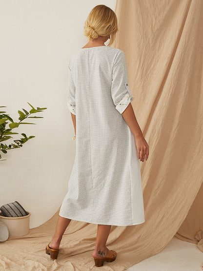 Damklänning Midi med Långärmar och Pusselmönster i Polyester – Bekväm och Elegant för Avslappnade Tillfällen 4