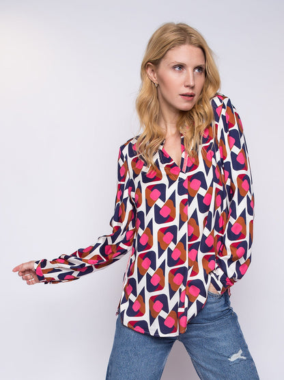 Variant image for Dam Retro Blus V-hals Långärmad 100% Polyester-1