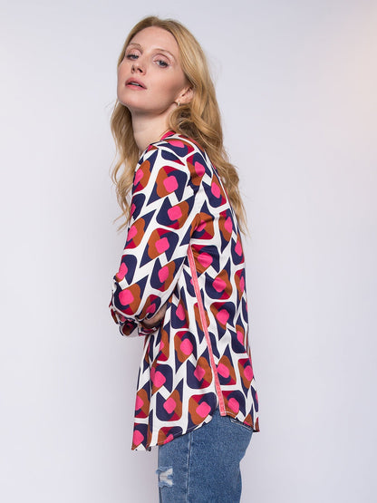 Dam Retro Blus V-hals Långärmad 100% Polyester-2