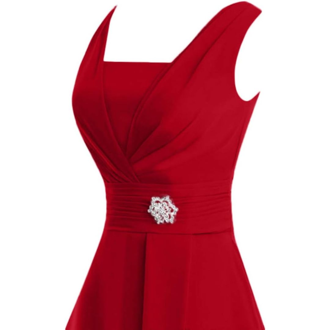 Kvinna Midiklänning V-ringning med Brosch Detaljer Kvalitativt Tyg-4