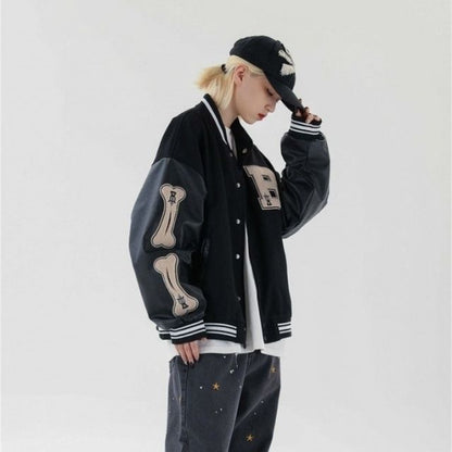 Herr Bomberjacka Varsity Streetwear med Broderade Lappar i Polyester-2