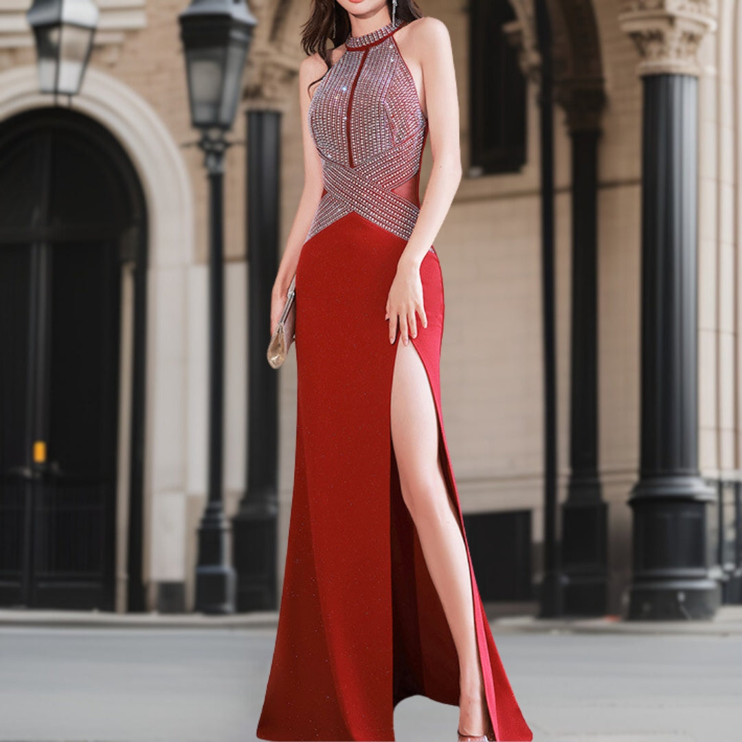 Kvinna Aftonklänning Lång Flödande Kvalitet Elegant Material-2