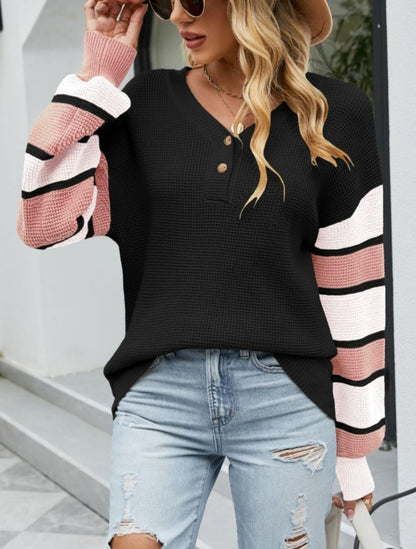 Variant image for Stickad Tröja Dam med Färgblock och Knappdetaljer i Akryl-1