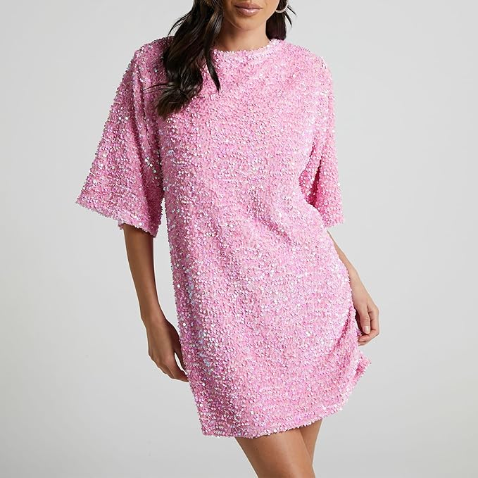 Dam Paljettklänning Klockärmar Polyester för Fest och Bröllop-2